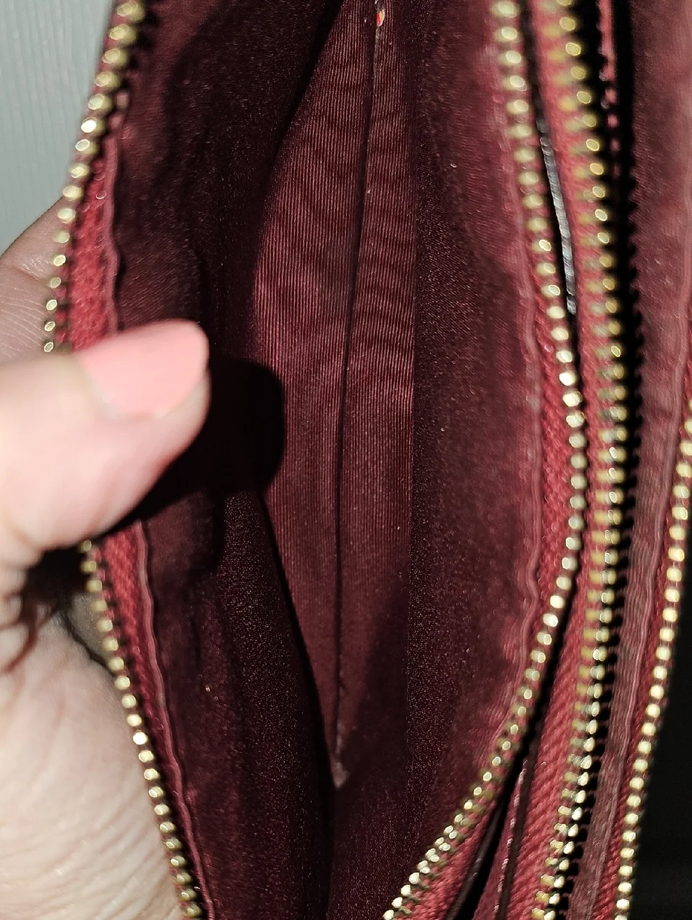 Coach Dark Red Metallic Large Wristlet